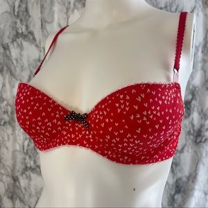 34C Victorias Secret Balconet Red Heart Bra Push up Underwire Pink